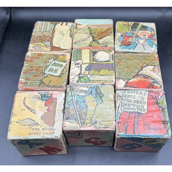 Victorian 1800’s Vtg German Six Sided Wooden Block/Cube Puzzle Blocks - Picture 4 of 12